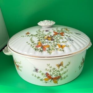 Shafford Ecstasy Porcelain Butterfly Covered Casserole Dish oven to table 8”